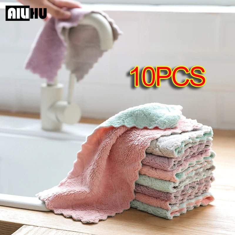 10PC Kitchen Accessories Super Absorbent Microfiber Dish Cloth Tableware Household Cleaning Towel Kitchen Tools Gadget ALI253 - Flameira