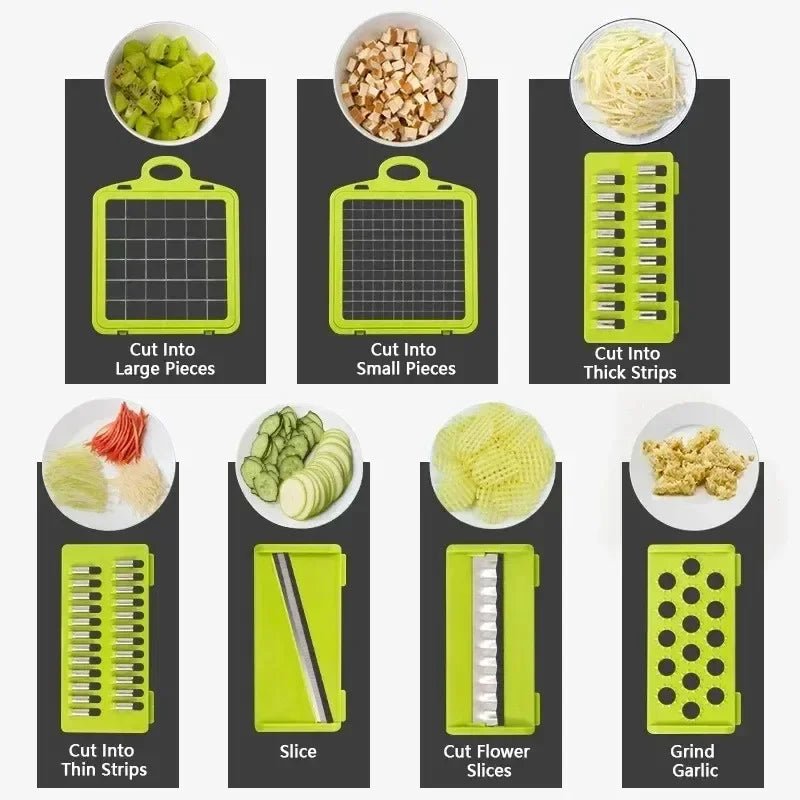 14 - in - 1 Multifunctional Vegetable Chopper & Slicer - Food Grate, Dicer, Cutter for Kitchen - Flameira