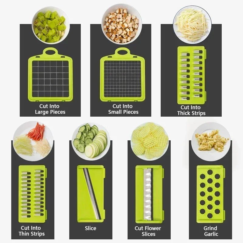 14 - in - 1 Multifunctional Vegetable Chopper & Slicer - Food Grate, Dicer, Cutter for Kitchen - Flameira