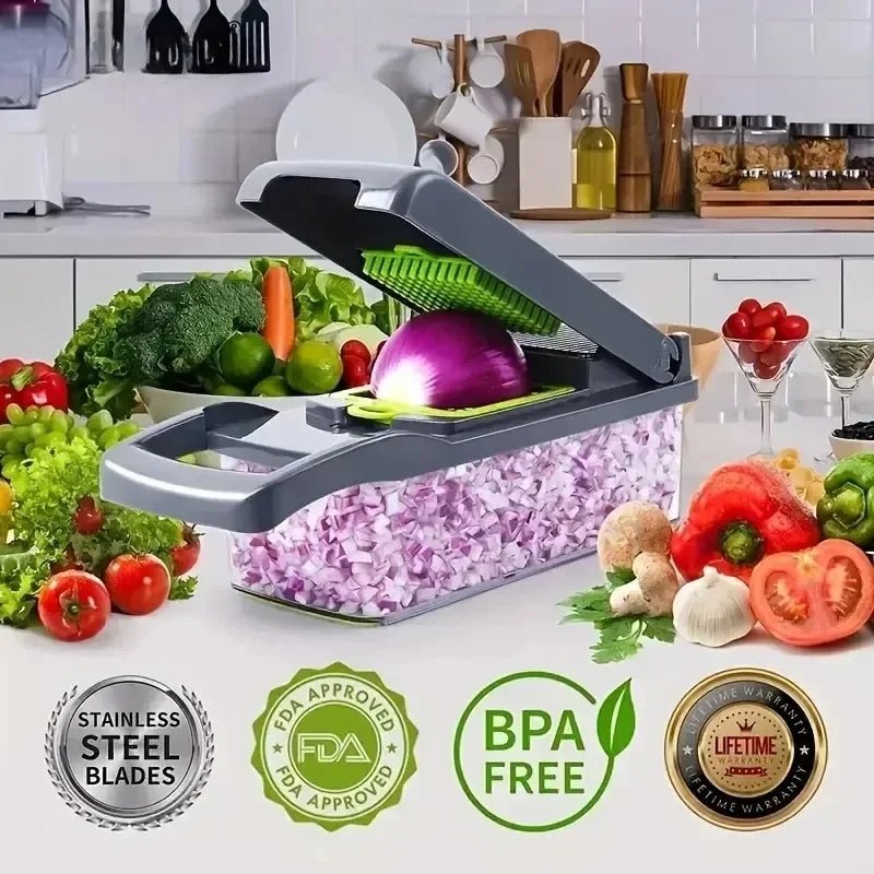 14 - in - 1 Multifunctional Vegetable Chopper & Slicer - Food Grate, Dicer, Cutter for Kitchen - Flameira