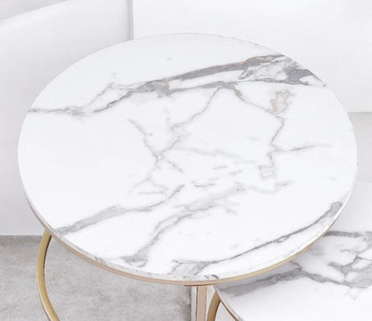 Set of 2 Marble Texture Round Coffee Tables – Modern Nesting Accent Tables - Flameira