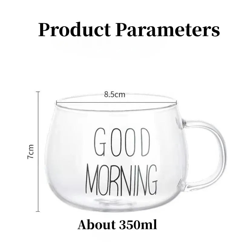 350ml Letter Printed Transparent Glass Coffee Mug - Creative Tea & Milk Cup with Handle - Flameira