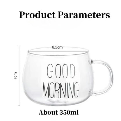 350ml Letter Printed Transparent Glass Coffee Mug - Creative Tea & Milk Cup with Handle - Flameira