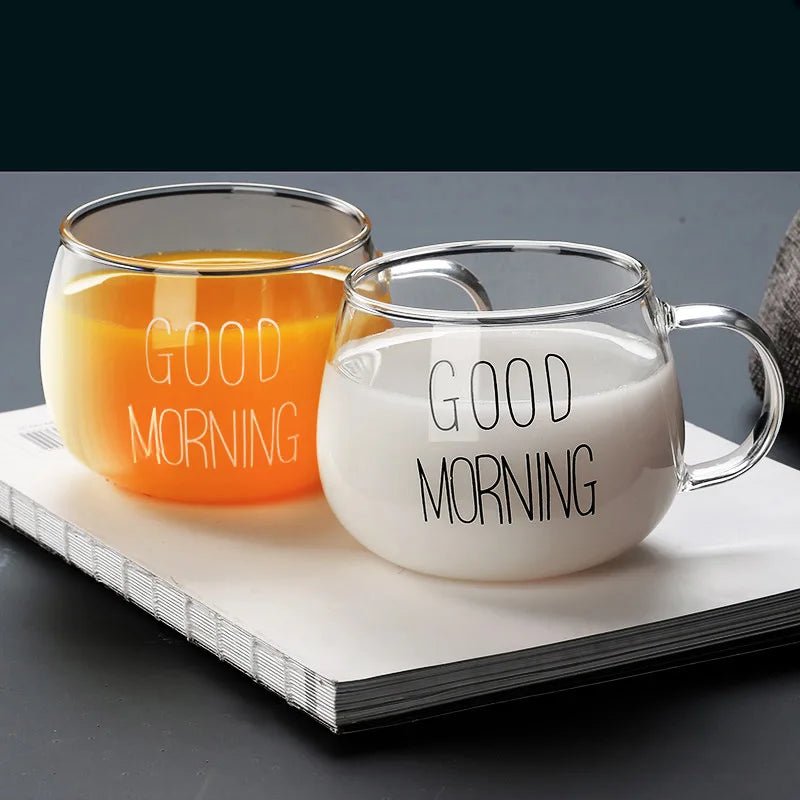 350ml Letter Printed Transparent Glass Coffee Mug - Creative Tea & Milk Cup with Handle - Flameira