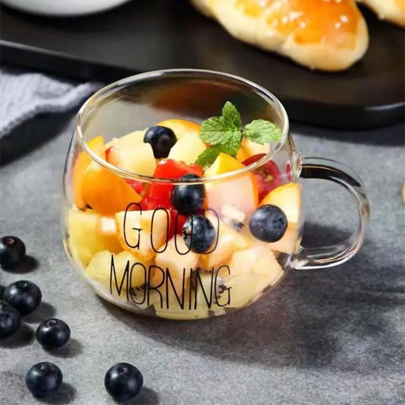 350ml Letter Printed Transparent Glass Coffee Mug - Creative Tea & Milk Cup with Handle - Flameira