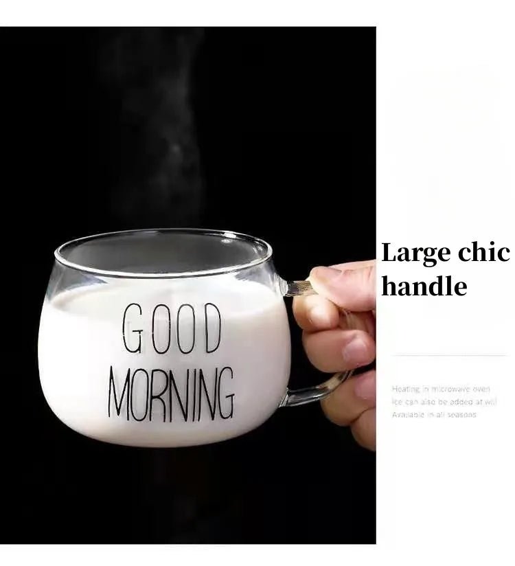 350ml Letter Printed Transparent Glass Coffee Mug - Creative Tea & Milk Cup with Handle - Flameira