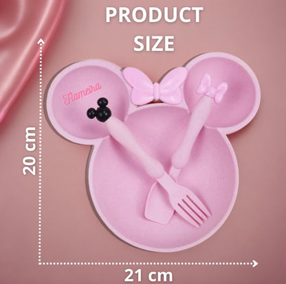 3PCS Disney Minnie & Mickey Mouse Dinner Set | Plates, Spoon & Fork for Kids’ Birthday Party & Baby Shower - Flameira