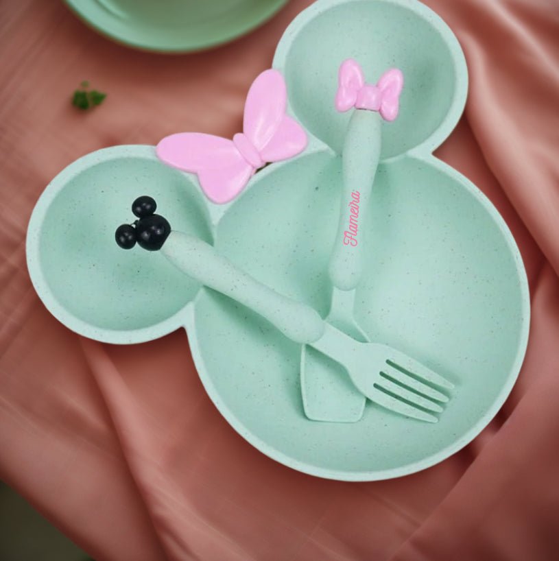 3PCS Disney Minnie & Mickey Mouse Dinner Set | Plates, Spoon & Fork for Kids’ Birthday Party & Baby Shower - Flameira