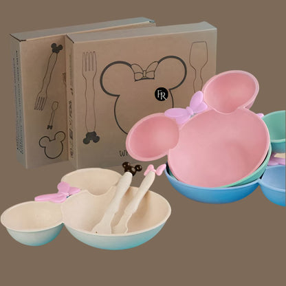 3PCS Disney Minnie & Mickey Mouse Dinner Set | Plates, Spoon & Fork for Kids’ Birthday Party & Baby Shower - Flameira