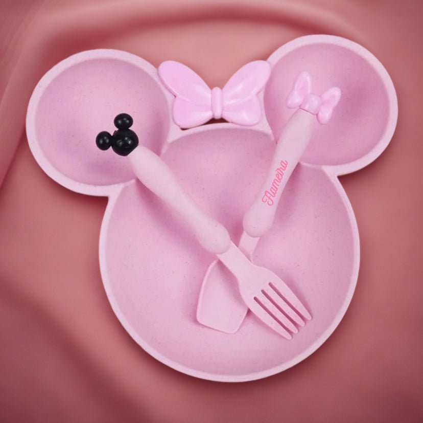 3PCS Disney Minnie & Mickey Mouse Dinner Set | Plates, Spoon & Fork for Kids’ Birthday Party & Baby Shower - Flameira