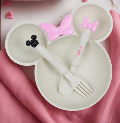 3PCS Disney Minnie & Mickey Mouse Dinner Set | Plates, Spoon & Fork for Kids’ Birthday Party & Baby Shower - Flameira