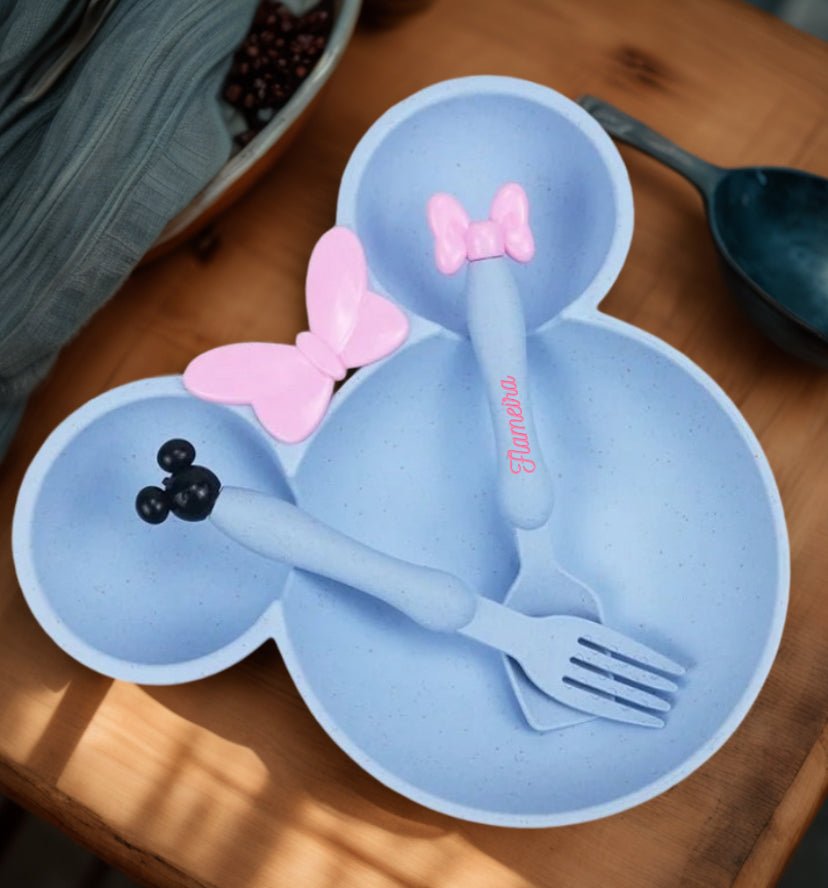 3PCS Disney Minnie & Mickey Mouse Dinner Set | Plates, Spoon & Fork for Kids’ Birthday Party & Baby Shower - Flameira