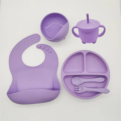 8 - Piece Silicone Children's Tableware Set - Baby Suction Bowls for Food Training - Flameira