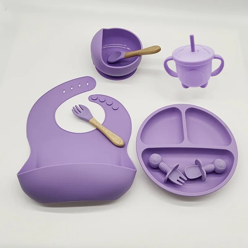 8 - Piece Silicone Children's Tableware Set - Baby Suction Bowls for Food Training - Flameira