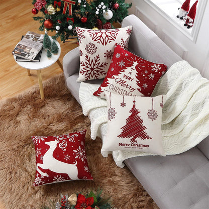 Holiday Throw Pillow Covers - Set of 4 Christmas Sofa Decorations