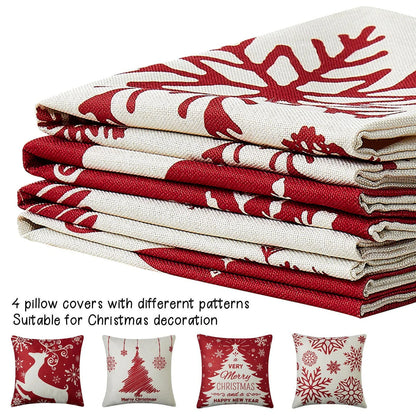 Holiday Throw Pillow Covers - Set of 4 Christmas Sofa Decorations