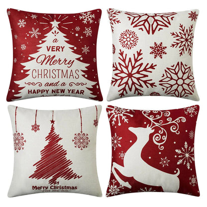 Holiday Throw Pillow Covers - Set of 4 Christmas Sofa Decorations