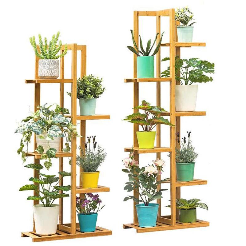 Bamboo 5/6 Tier Plant Stand – Indoor & Outdoor Multi-Tier Flower Pot Shelf - Flameira