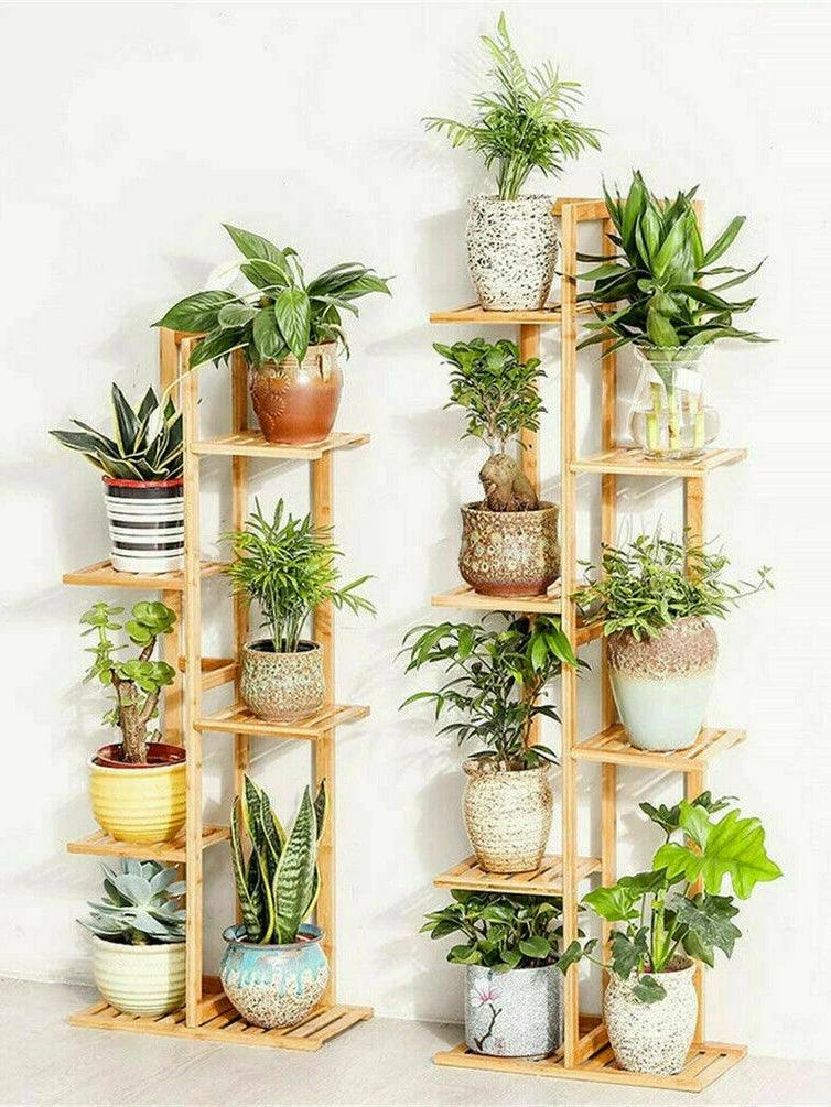 Bamboo 5/6 Tier Plant Stand – Indoor & Outdoor Multi-Tier Flower Pot Shelf - Flameira