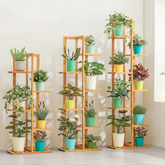 Bamboo 5/6 Tier Plant Stand – Indoor & Outdoor Multi-Tier Flower Pot Shelf - Flameira