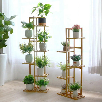 Bamboo 5/6 Tier Plant Stand – Indoor & Outdoor Multi-Tier Flower Pot Shelf - Flameira