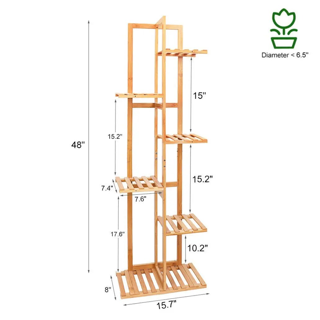 Bamboo 5/6 Tier Plant Stand – Indoor & Outdoor Multi-Tier Flower Pot Shelf - Flameira