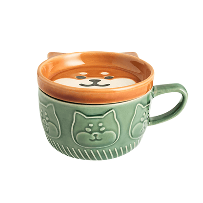 Cute Japanese Cartoon Cat Coffee Mug with Lid - Creative Breakfast Cup - Flameira