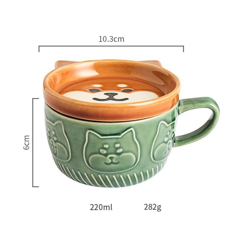 Cute Japanese Cartoon Cat Coffee Mug with Lid - Creative Breakfast Cup - Flameira