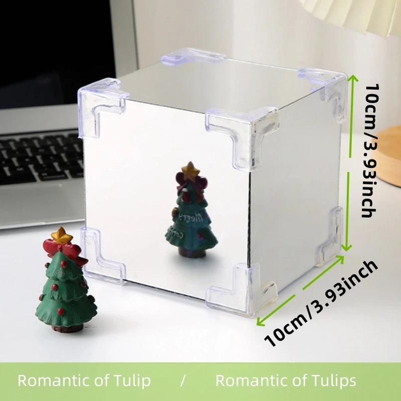 DIY Tulip Mirror Cube Lamp Simulation Flower Bedroom Sleeping Table Lamp Handmade Craft Tulips Mirror Night Light Birthday Gift - Flameira