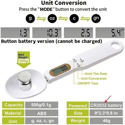 Electronic Kitchen Scale 500g 0.1g LCD Digital Spoon Scale for Food, Flour, Milk, Coffee - Mini Measuring Tool - Flameira