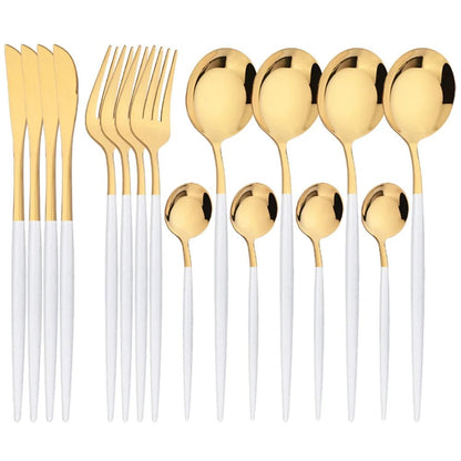 Elegant 16 - Piece Green & Gold Stainless Steel Cutlery Set | Premium Knife, Fork & Spoon Dinnerware - Flameira