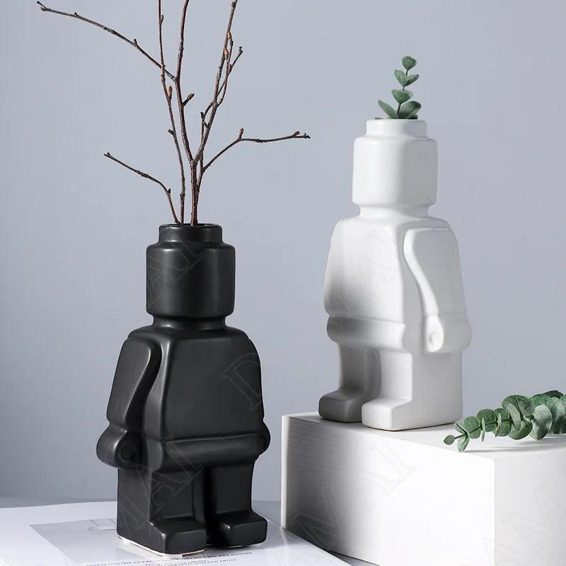 European Resin Block Man Vase – Modern Home Decoration for Living Room - Flameira