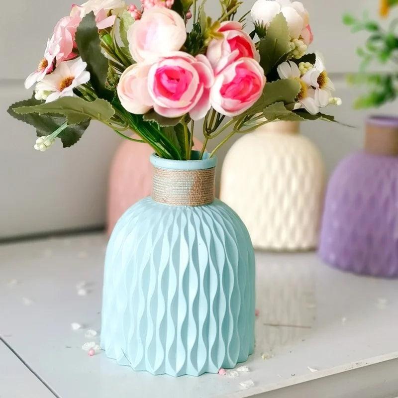 Modern White & Pink Plastic Flower Vase – Nordic Home Decoration - Flameira