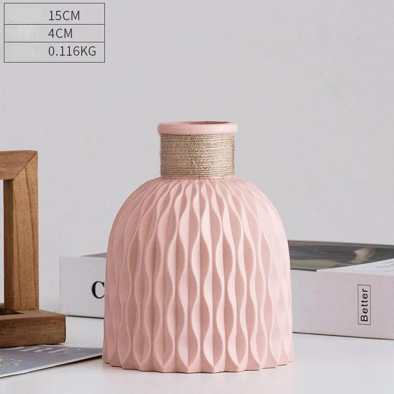 Modern White & Pink Plastic Flower Vase – Nordic Home Decoration - Flameira