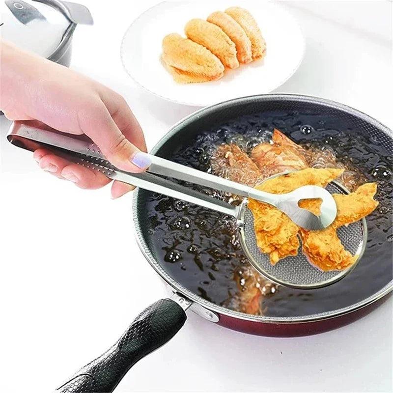 Multifunction Stainless Steel Sieve Filter Spoon – Oil Strainer Clip for Fried Foods - Flameira