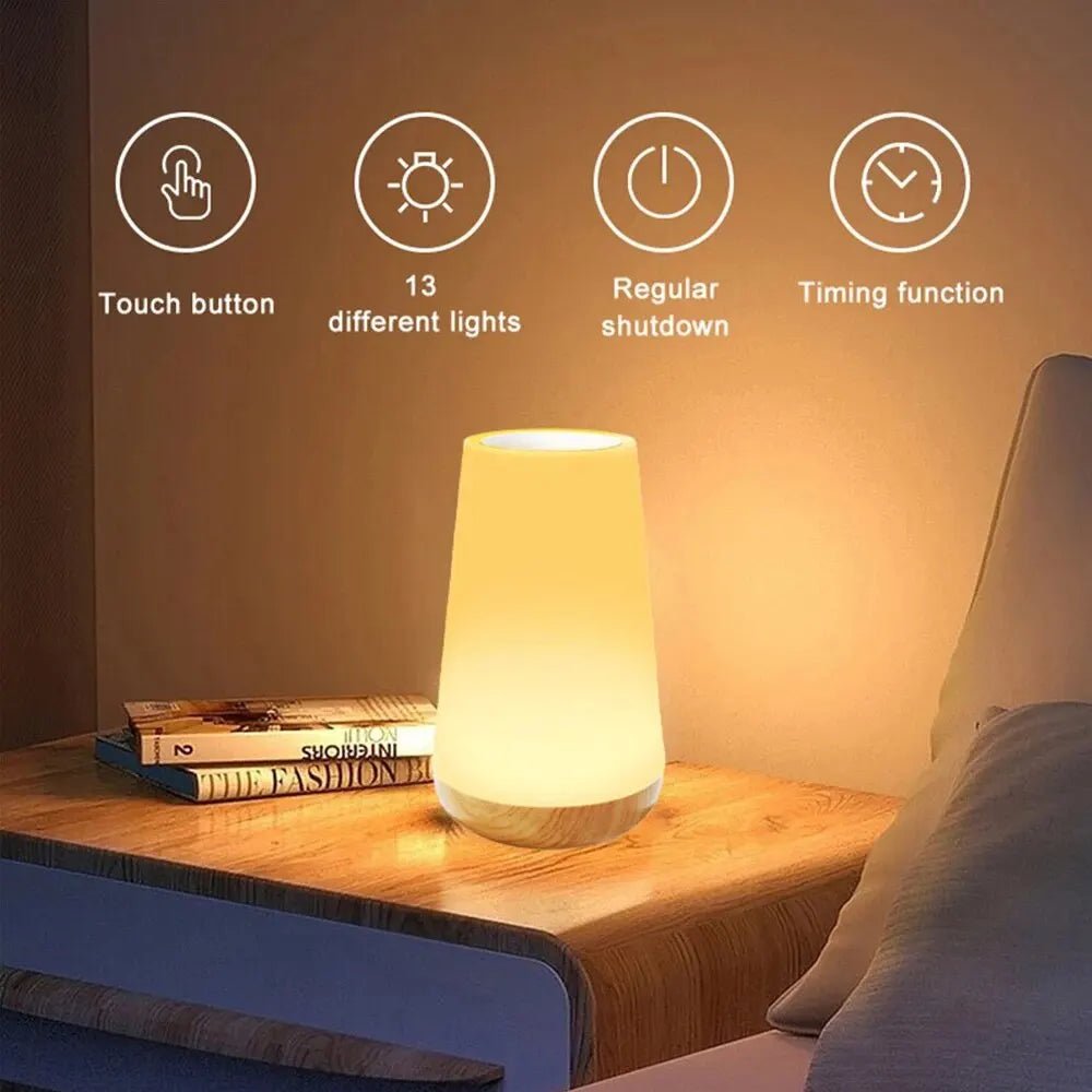 Table Lamp Bedside Lamp - 13 Color Changing Touch Night Light | RGB, Dimmable & USB Rechargeable - Flameira